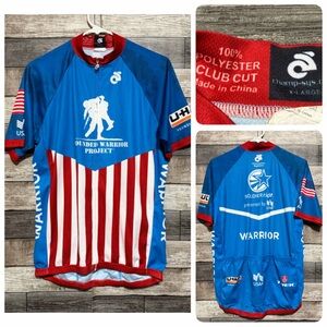Wounded Warrior Project Cycling Jersey Men XL Blue Red Full Zip Pockets Club Cut